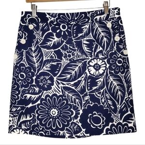 Talbots Women's Navy White Floral Vacation Tropical Skirt Sz 6